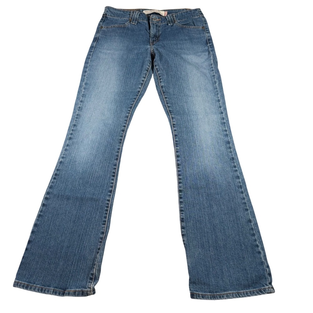 Levi's 525 Nouveau Low Boot Cut Jeans Women 6M (30x31) Blue Denim Worn Hems
